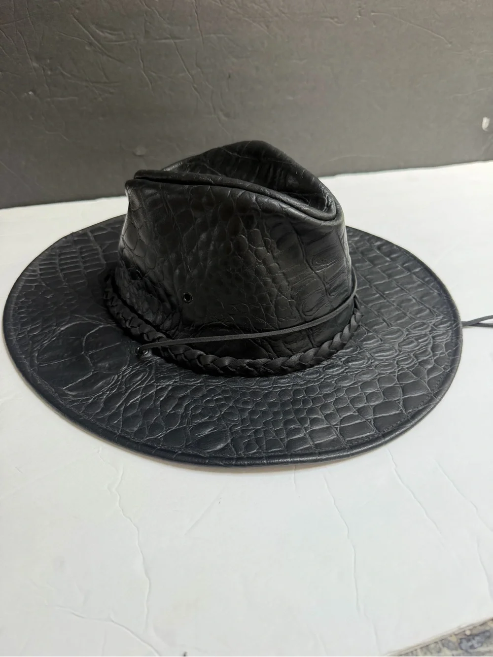 Black Croc Embossed Leather Cowboy Western Hat with Braided Band